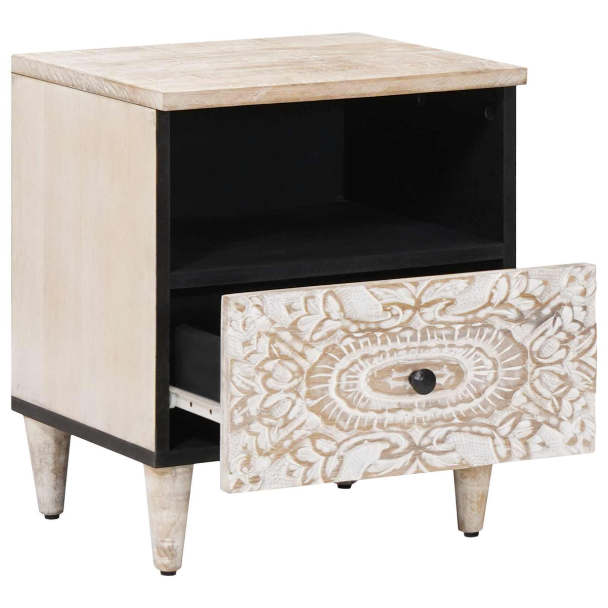 Bed cabinet 40 x 33 x 46 cm Solid Mango Wood White