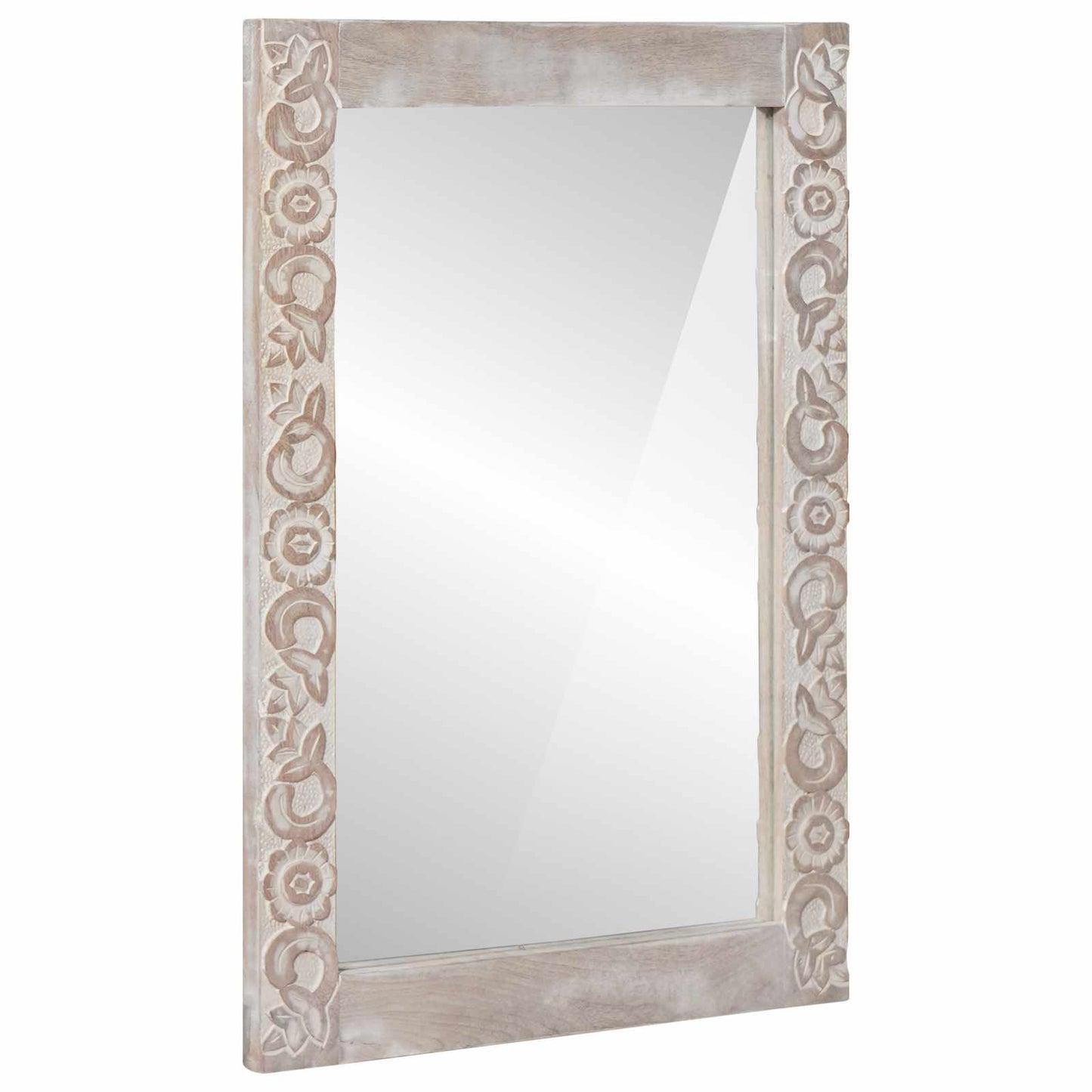 vidaXL Wall Mirror White 70 x 50 cm Solid Mango Wood Rectangular 1
