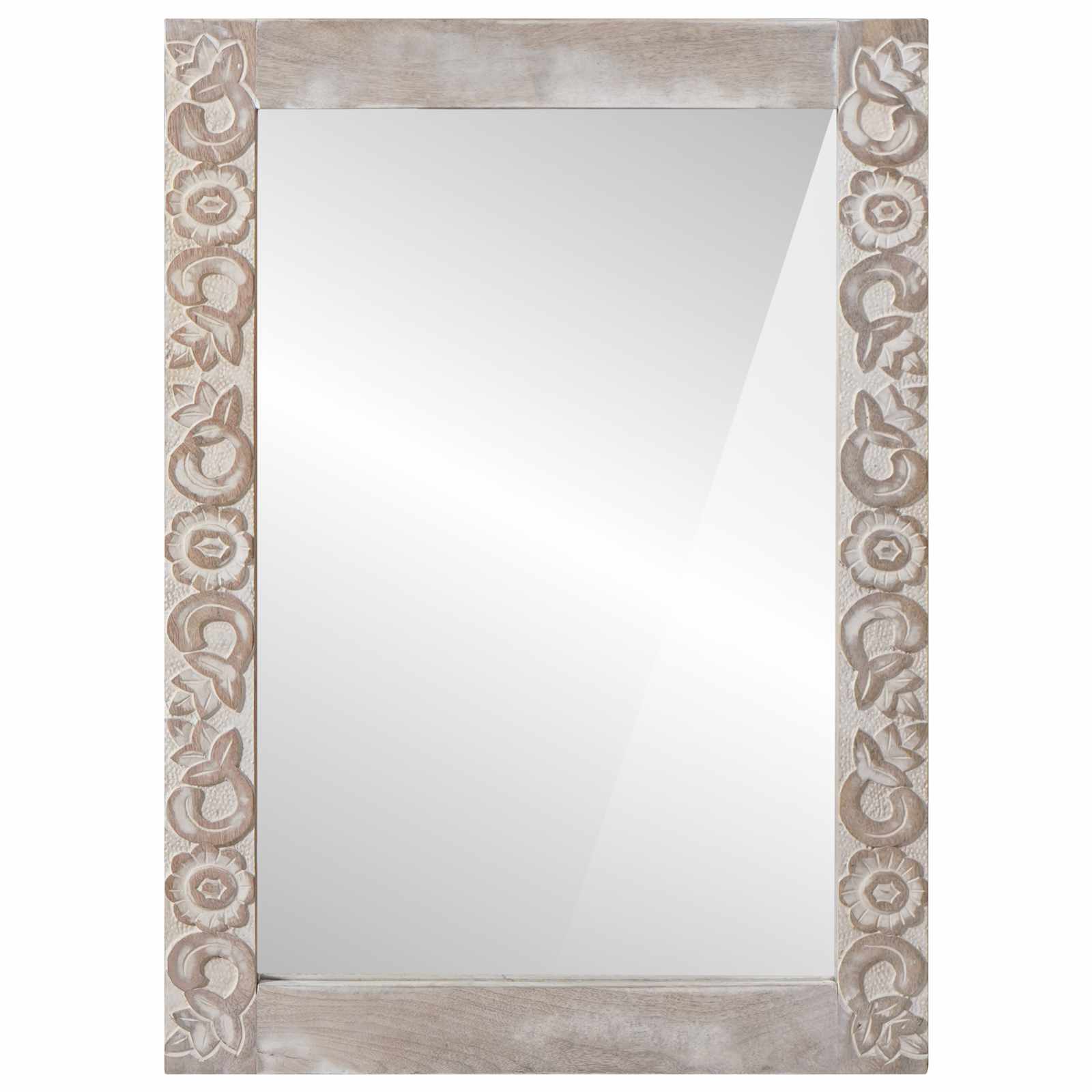 vidaXL Wall Mirror White 70 x 50 cm Solid Mango Wood Rectangular 2
