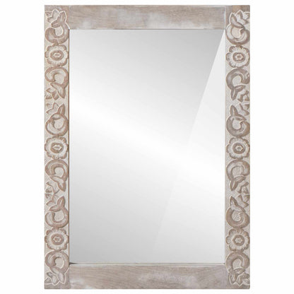 vidaXL Wall Mirror White 70 x 50 cm Solid Mango Wood Rectangular 2