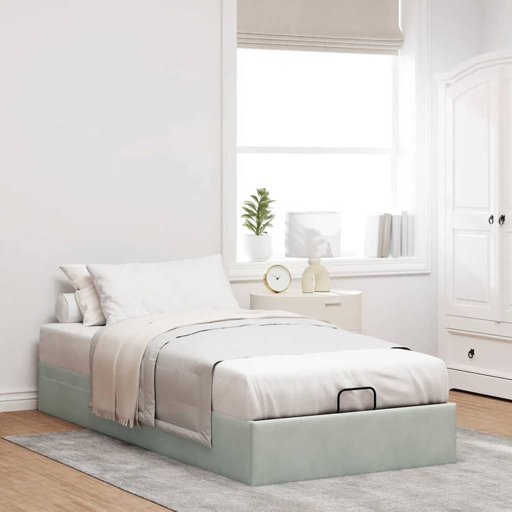 Ottoman Bed Frame No Mattress Single Velvet Light grey 3FT Single