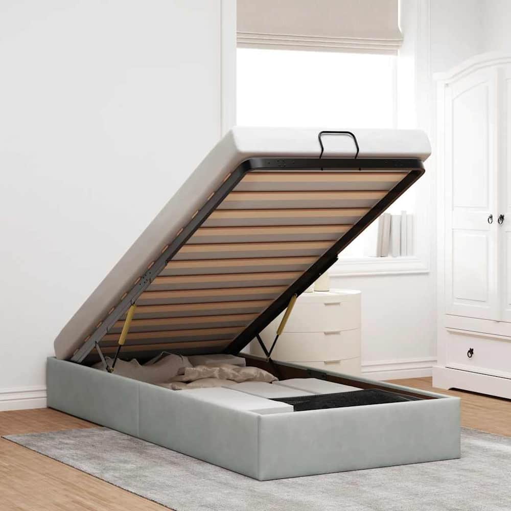 Ottoman Bed Frame No Mattress Single Velvet Light grey 3FT Single