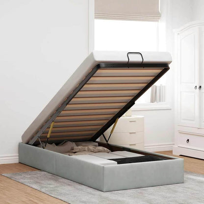 Ottoman Bed Frame No Mattress Single Velvet Light grey 3FT Single