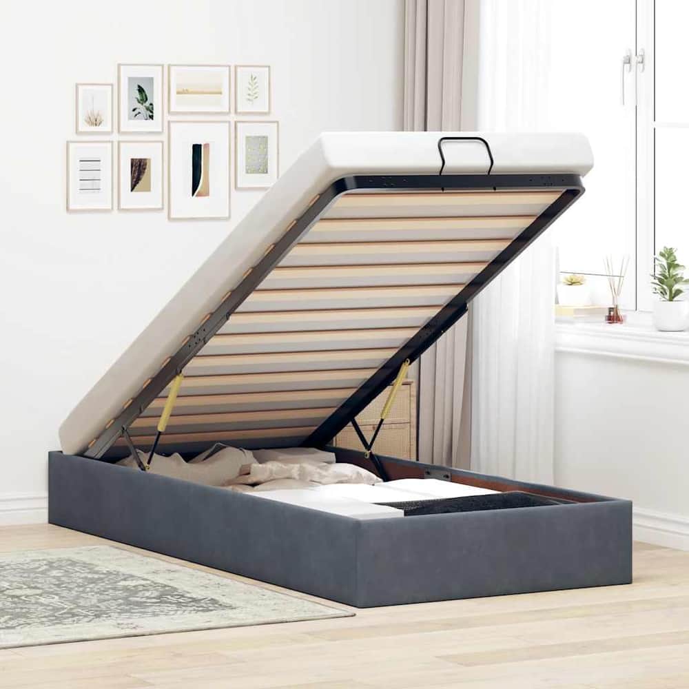 Ottoman Bed Frame No Mattress Single Velvet Dark grey 3FT Single