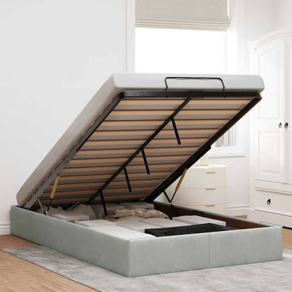 Ottoman Bed Frame No Mattress Single Velvet Light grey 4FT6 Double
