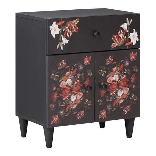 vidaXL Bedside Table Multicolour Solid Mango Wood with floral design on the front