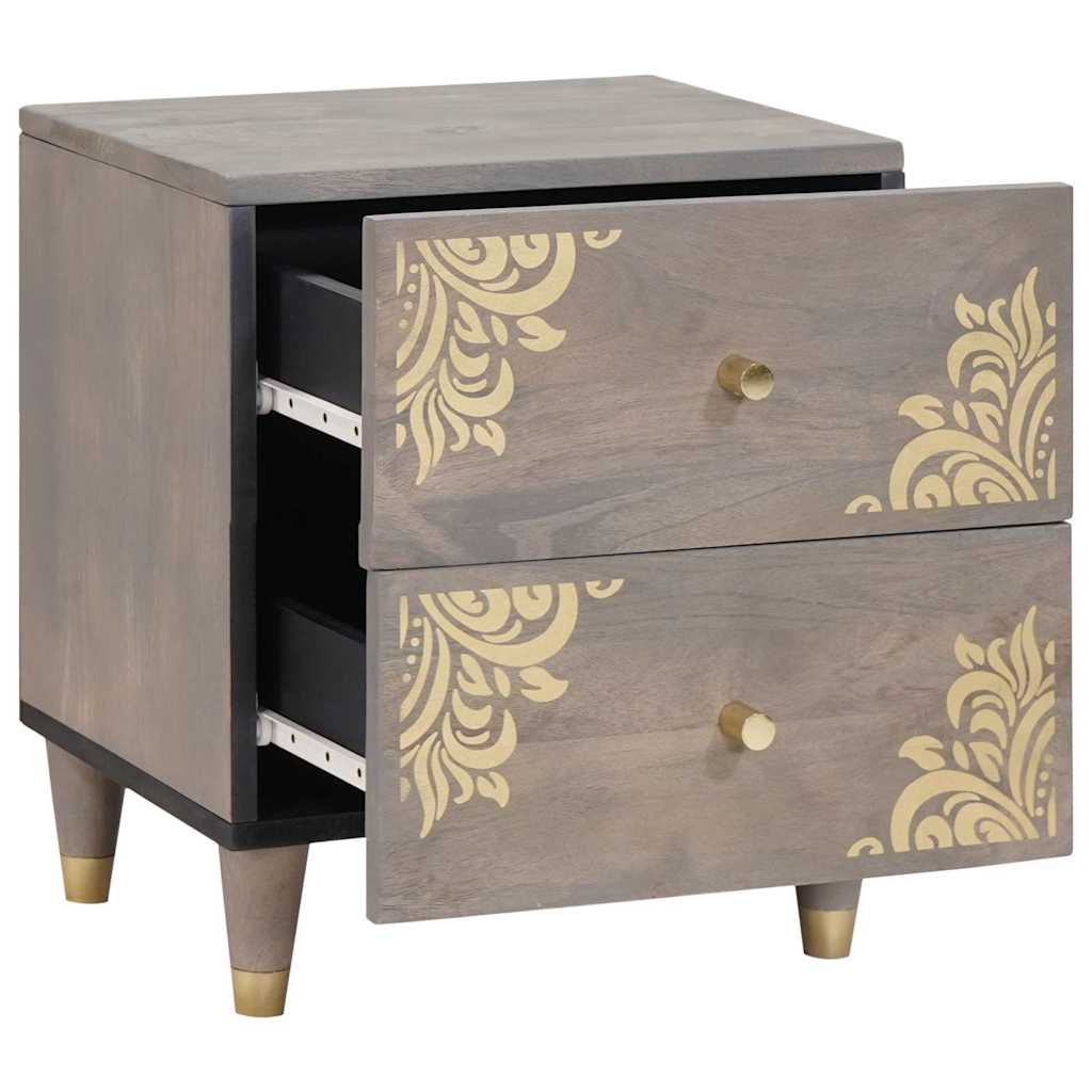 vidaXL Bedside Cabinet Grey 40 x 33 x 46 cm Solid Mango Wood 2