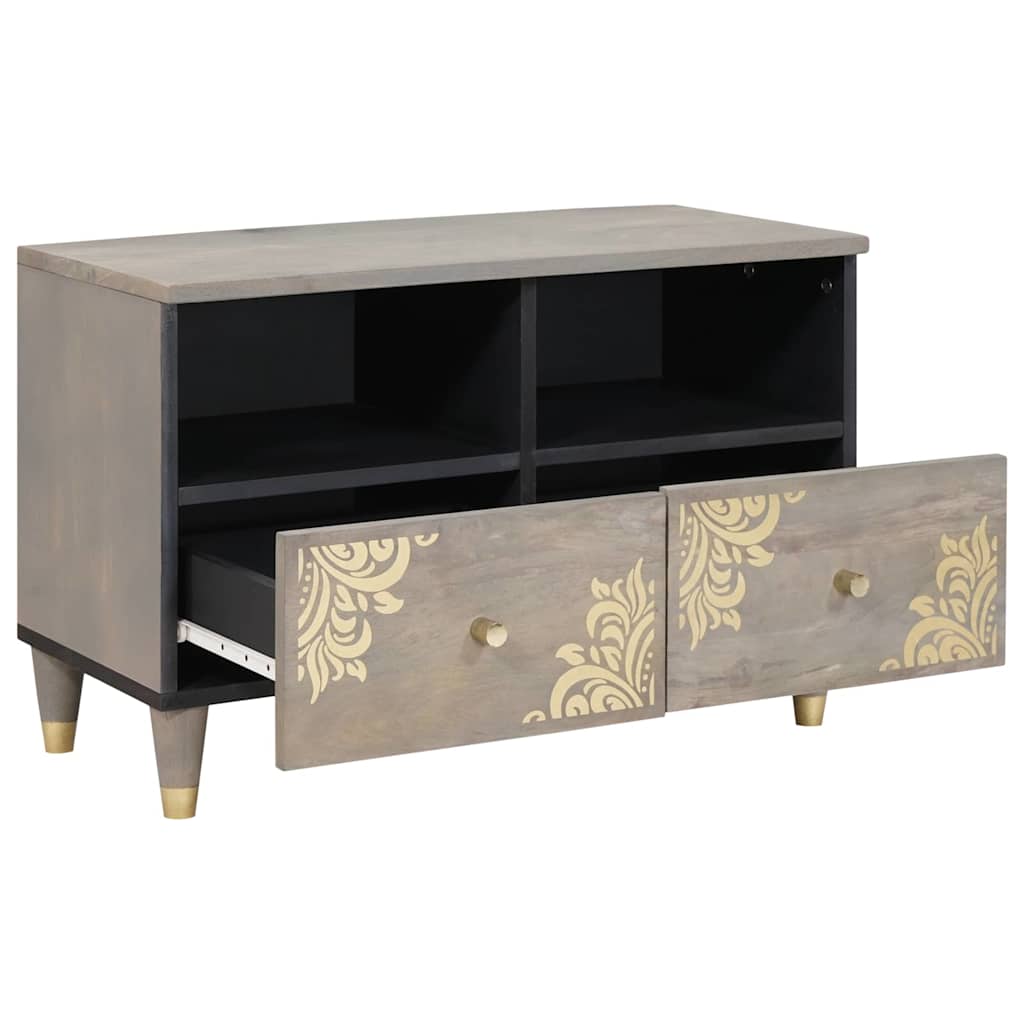 vidaXL TV Cabinet with Drawer Grey 70 x 33 x 46 cm Solid Mango Wood 2