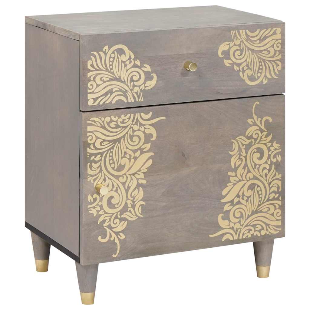 vidaXL Bedside Cabinet with Door Grey 50 x 33 x 60 cm Solid Mango Wood 1