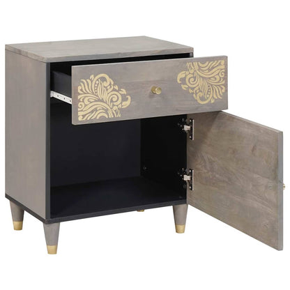 vidaXL Bedside Cabinet with Door Grey 50 x 33 x 60 cm Solid Mango Wood 2