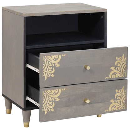 vidaXL Bedside Cabinet Grey 50 x 33 x 62 cm Solid Mango Wood 2