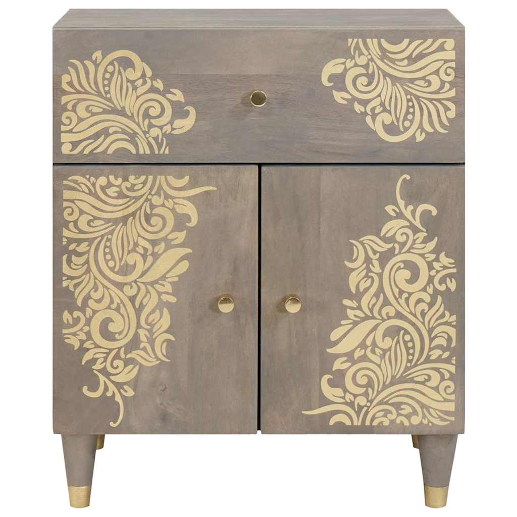 vidaXL Bedside Cabinet with Door Grey 50 x 33 x 60 cm Solid Mango Wood 3