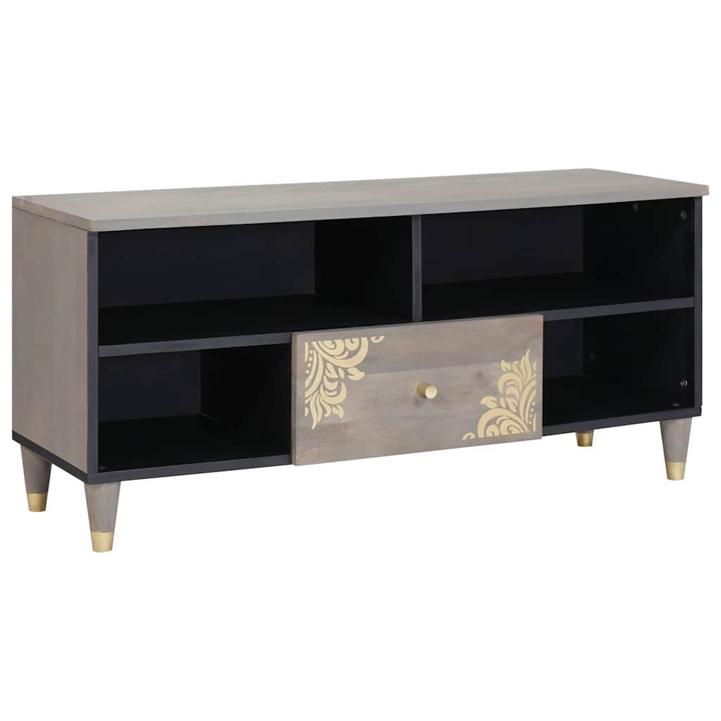 vidaXL TV Cabinet with Drawer Grey 100 x 33 x 46 cm Solid Mango Wood 1