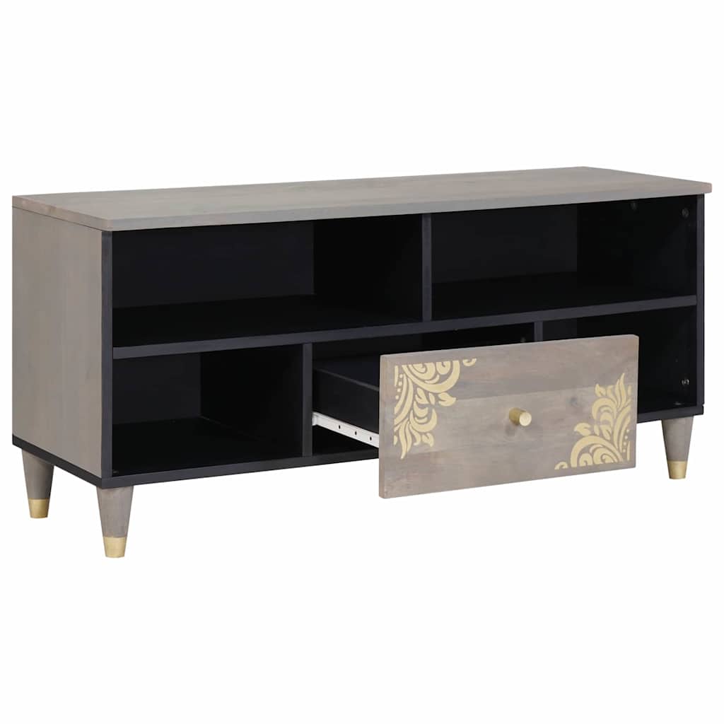 vidaXL TV Cabinet with Drawer Grey 100 x 33 x 46 cm Solid Mango Wood 2
