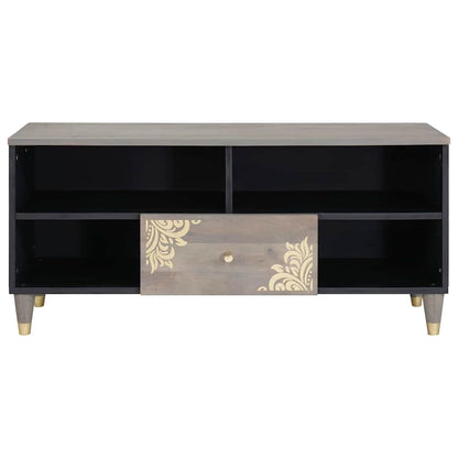vidaXL TV Cabinet with Drawer Grey 100 x 33 x 46 cm Solid Mango Wood 3