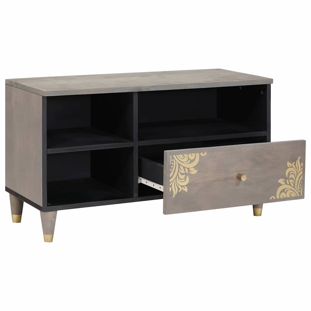 vidaXL TV Cabinet with Drawer Grey 80 x 33 x 46 cm Solid Mango Wood 2