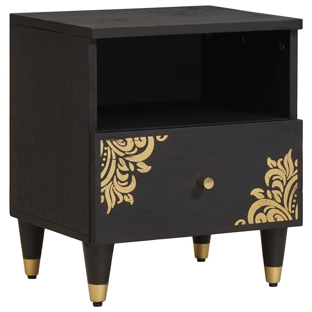 vidaXL Bedside Cabinet Black 40 x 33 x 46 cm Solid Mango Wood 1