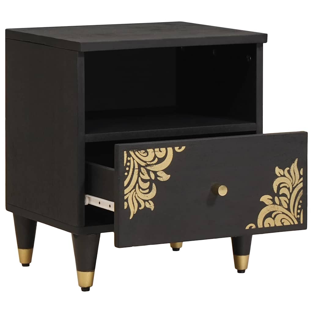 vidaXL Bedside Cabinet Black 40 x 33 x 46 cm Solid Mango Wood 2
