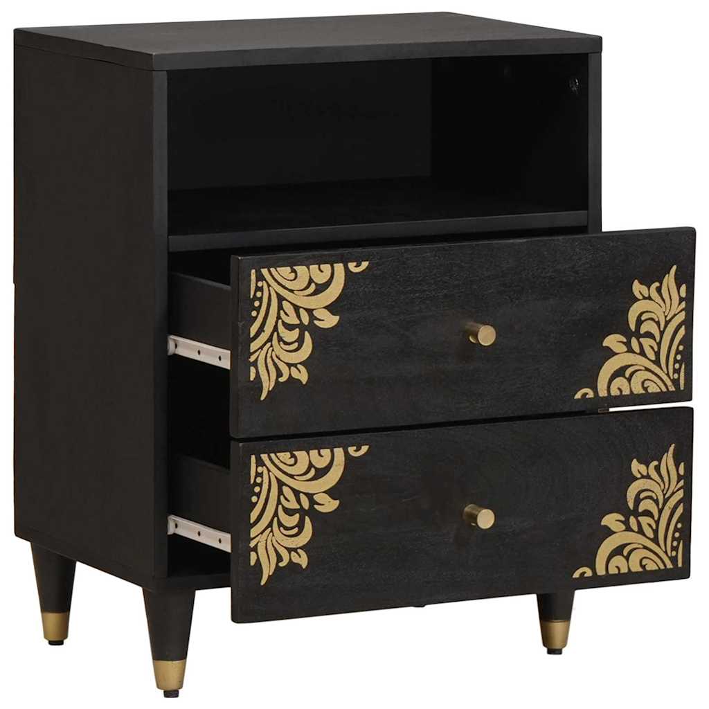 vidaXL Bedside Cabinet Black 50 x 33 x 62 cm Solid Mango Wood 2