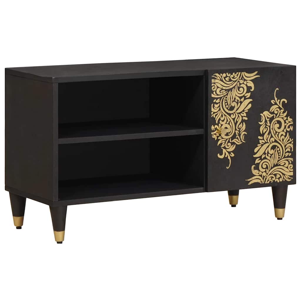 vidaXL TV Cabinet Black 80 x 33 x 46 cm Solid Mango Wood 1