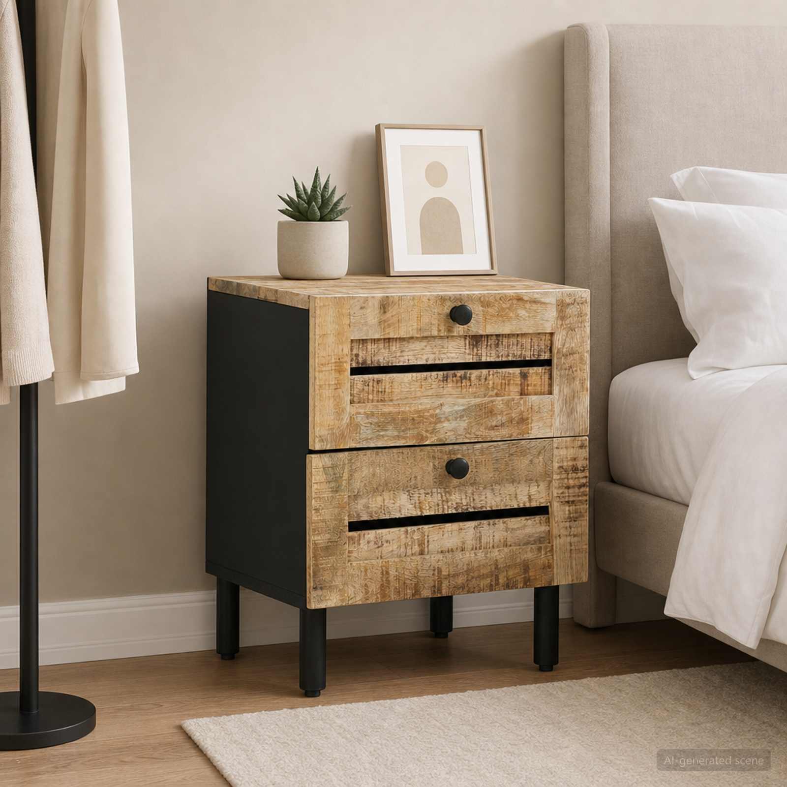 vidaXL Bedside Table Natural 40 x 33 x 46 cm Solid Mango Wood 1
