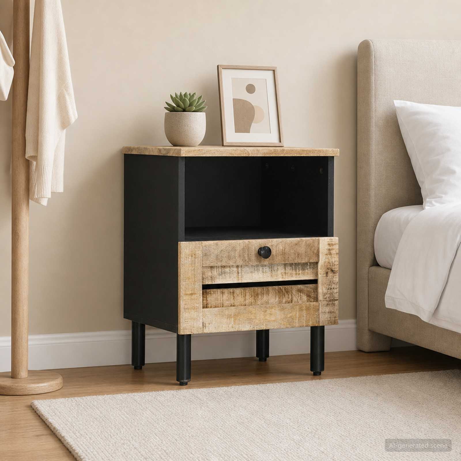 vidaXL Bedside Table Natural 40 x 33 x 46 cm Solid Mango Wood 1