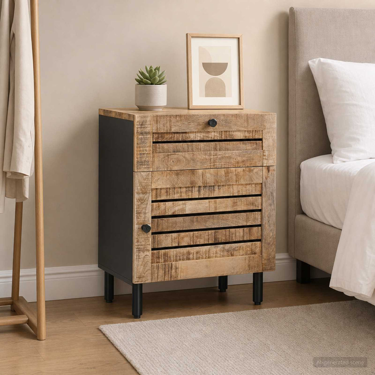 vidaXL Bedside Table Natural 50 x 33 x 60 cm Solid Mango Wood 1