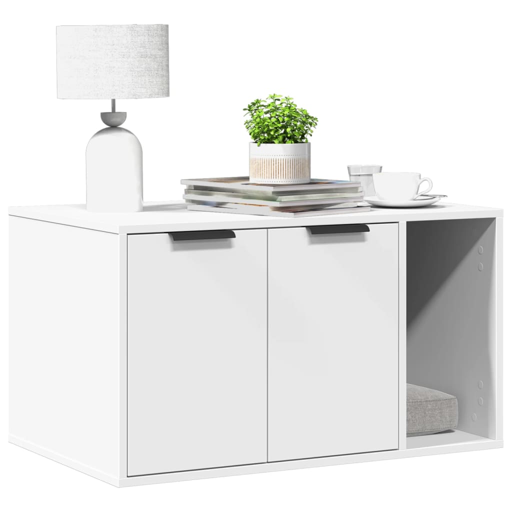Cat Litter Box Enclosure Engineered Wood Right-side door Height 45 cm White 80 cm 50 cm