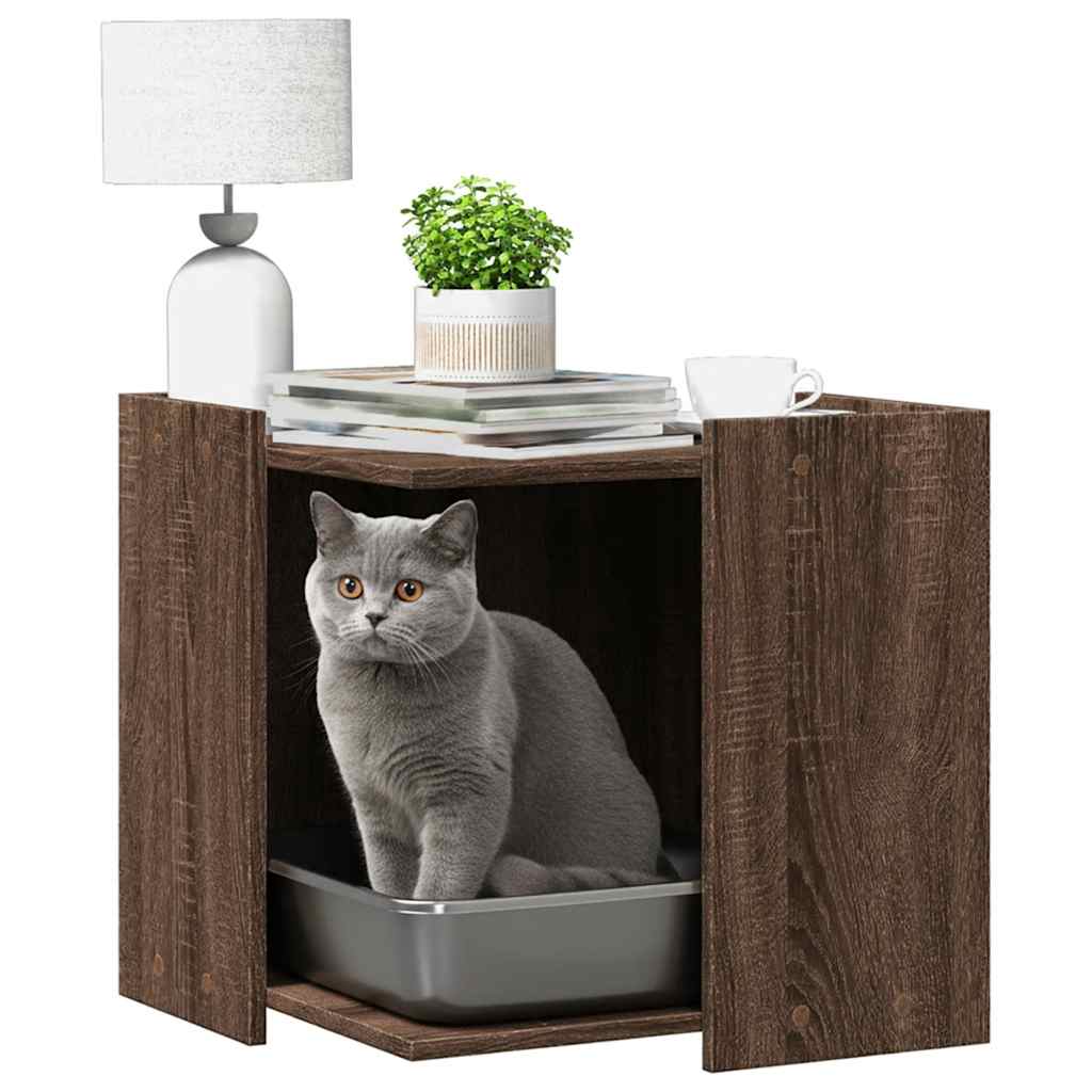 vidaXL Cat Litter Box Enclosure Brown Oak 53 x 53 x 51 cm 3