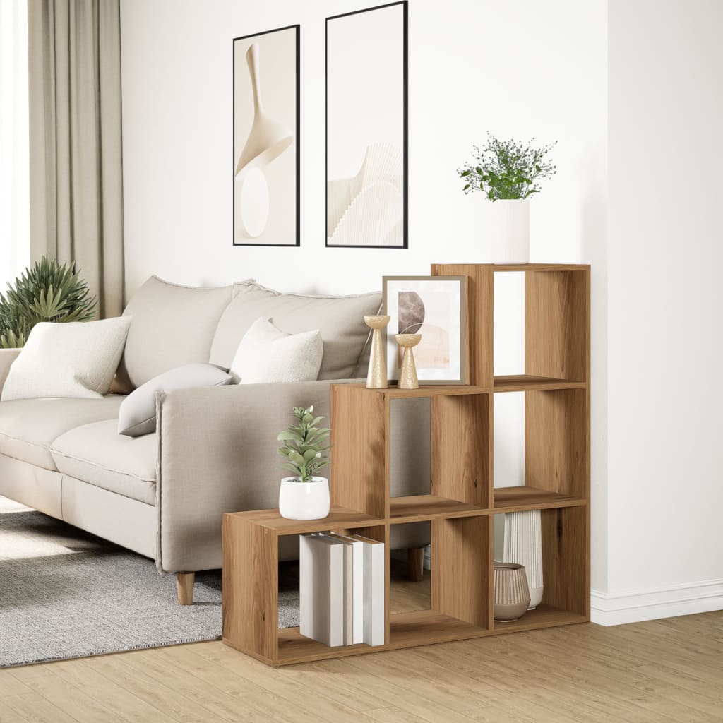 vidaXL Room Divider Bookcase 3-Tier Artisan Oak 99x29x99 cm Engineered Wood 4