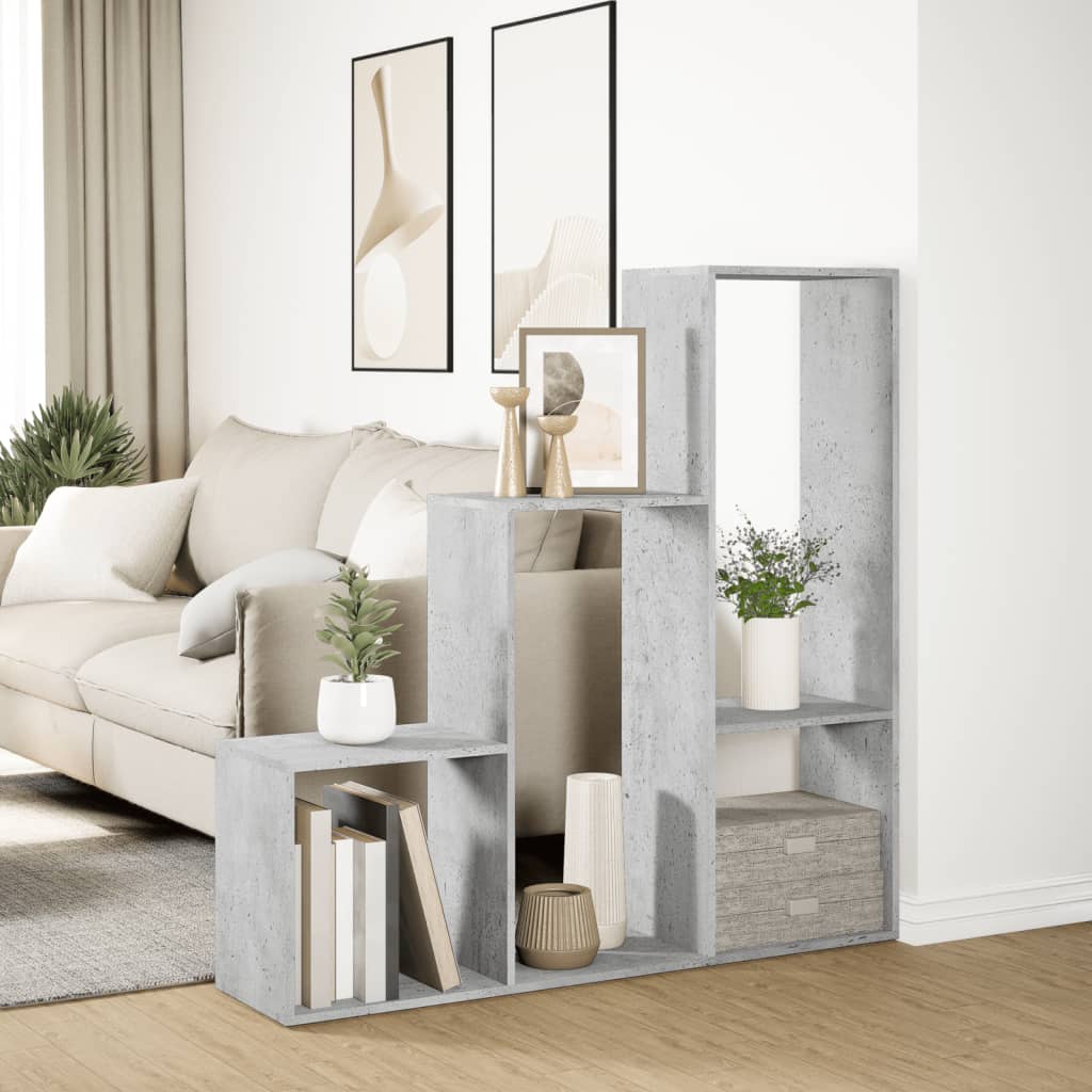 vidaXL Room Divider Bookcase 3-Tier Concrete Grey 123x29x123 cm Engineered Wood 4