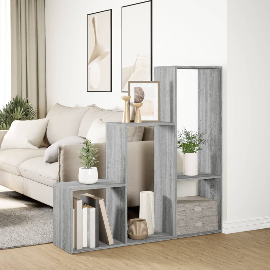 vidaXL Room Divider Bookcase 3-Tier Grey Sonoma 123x29x123 cm Engineered Wood 4