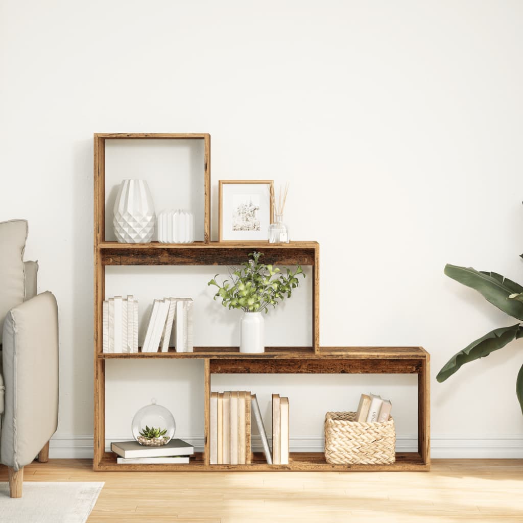 Room Divider Bookcase 4-Tier 143.5x29x143.5 cm Old wood