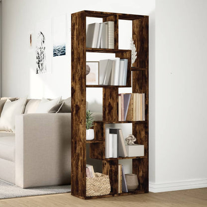 vidaXL Room Divider Bookcase Smoked Oak 67x25x161.5 cm Engineered Wood 4