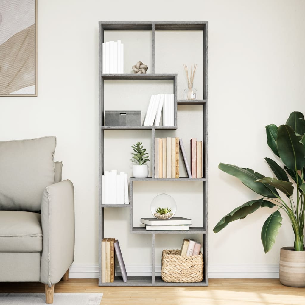 vidaXL Room Divider Bookcase Grey Sonoma 67x25x161.5 cm Engineered Wood 3