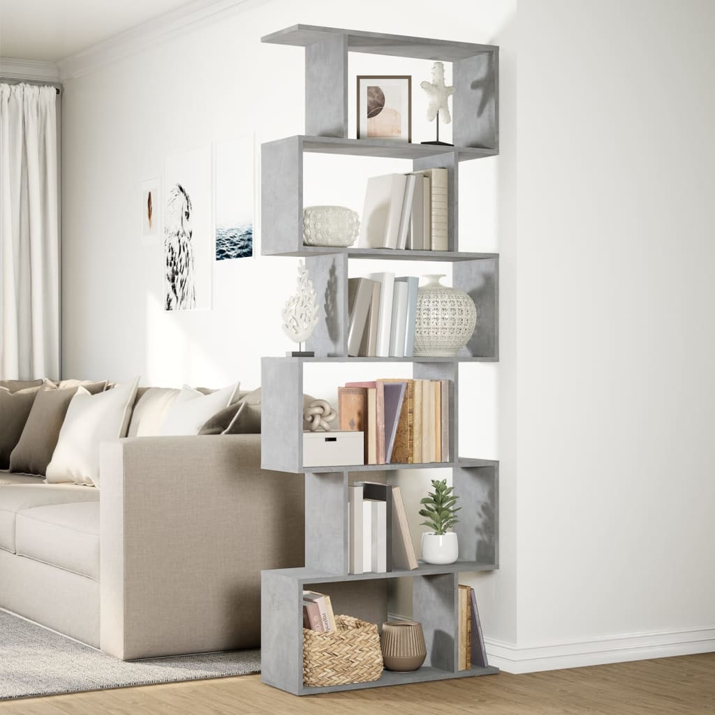 vidaXL Room Divider Bookcase 6-Tier Concrete Grey 70x24x193 cm Engineered Wood 4