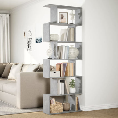 vidaXL Room Divider Bookcase 6-Tier Concrete Grey 70x24x193 cm Engineered Wood 4