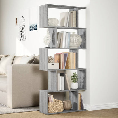 vidaXL Room Divider Bookcase 5-Tier Grey Sonoma 70x24x161 cm Engineered Wood 4
