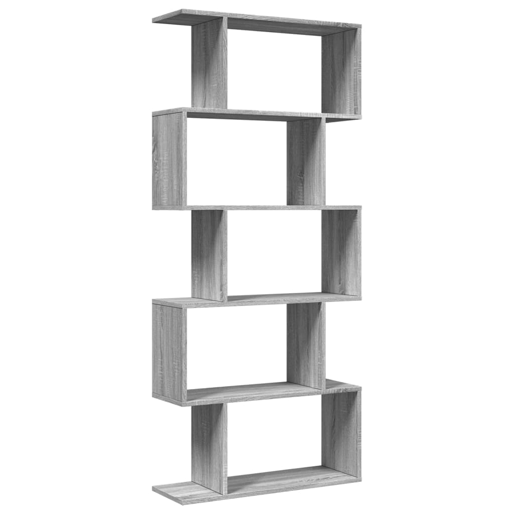 vidaXL Room Divider Bookcase 5-Tier Grey Sonoma 70x24x161 cm Engineered Wood 6