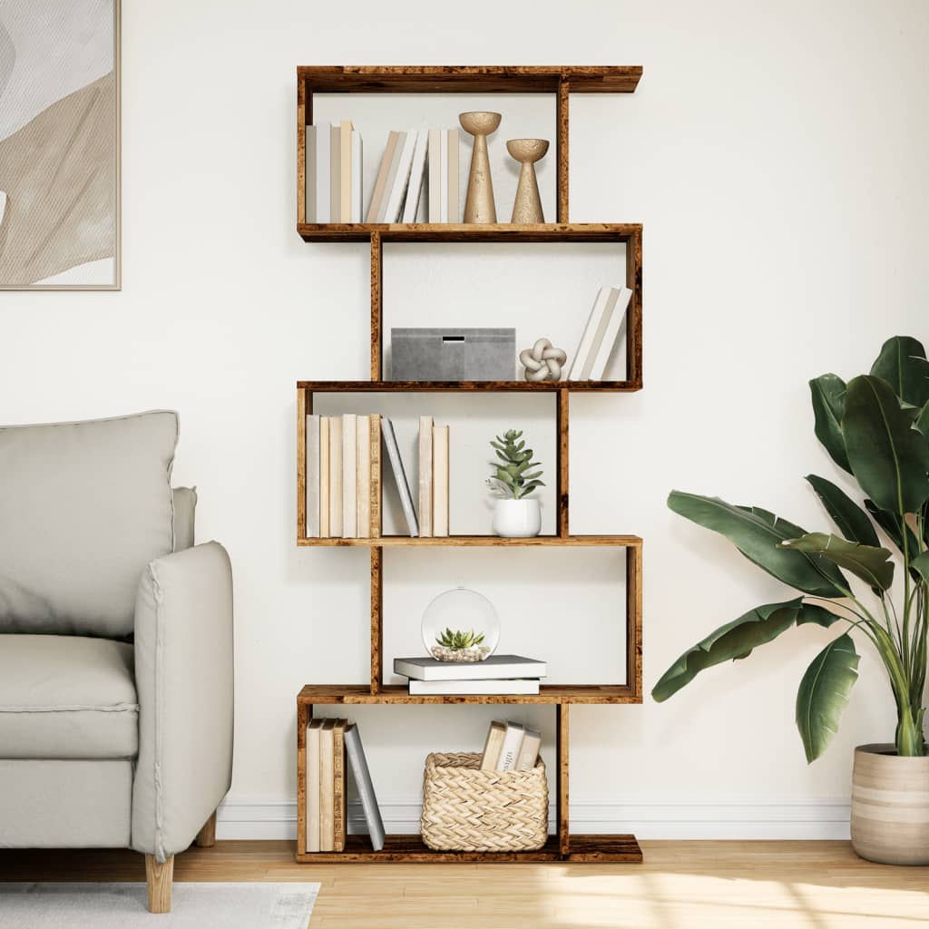 vidaXL Room Divider Bookcase 5-Tier Old Wood 70x24x161 cm Engineered Wood 3