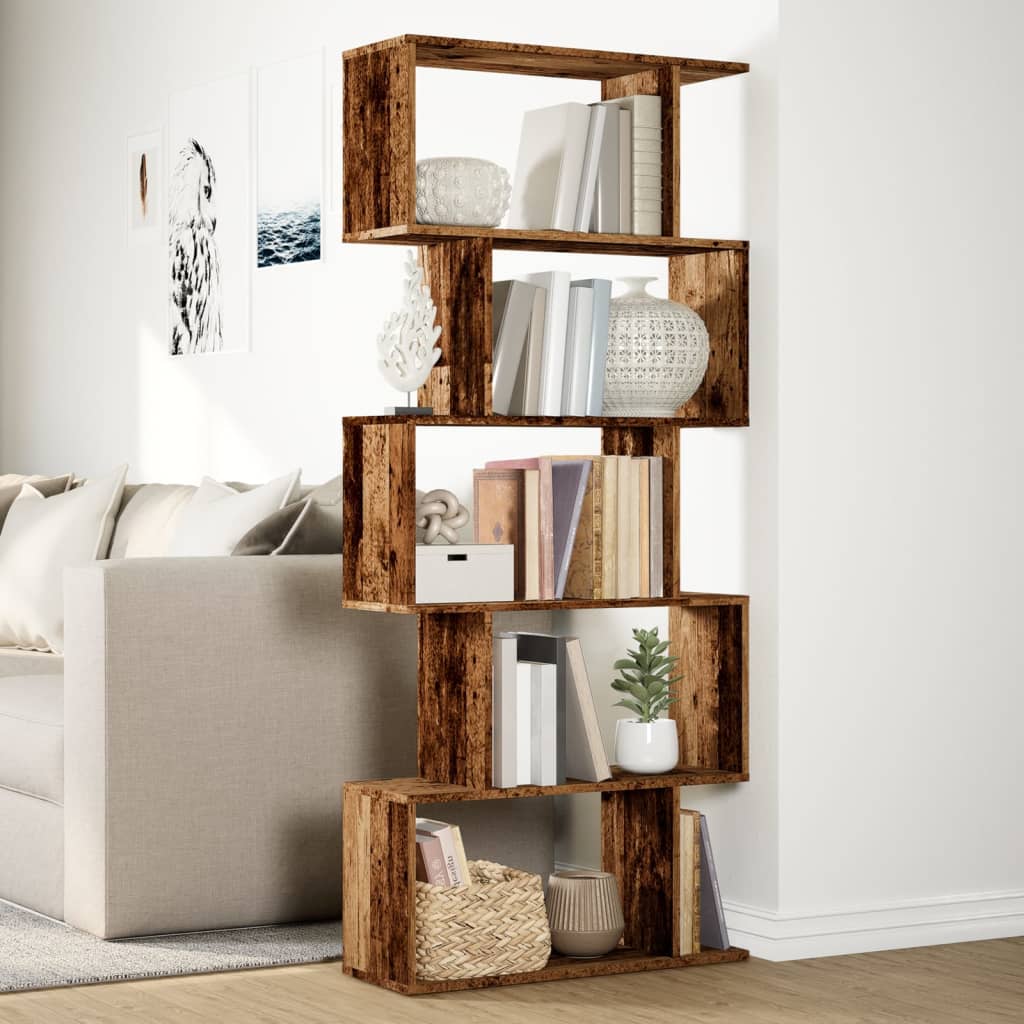 vidaXL Room Divider Bookcase 5-Tier Old Wood 70x24x161 cm Engineered Wood 4