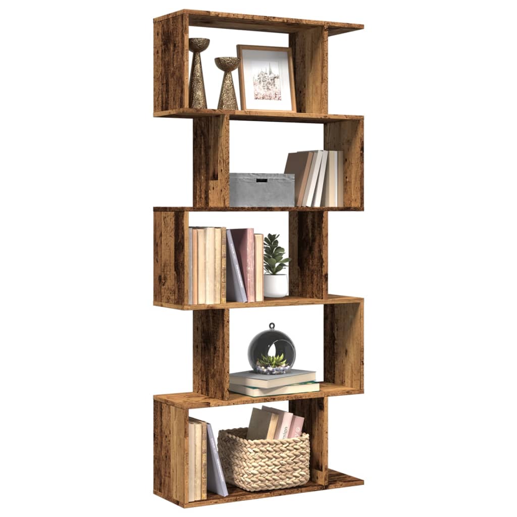 vidaXL Room Divider Bookcase 5-Tier Old Wood 70x24x161 cm Engineered Wood 1