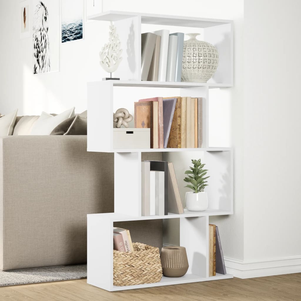 vidaXL Room Divider Bookcase 4-Tier White 70x24x129 cm Engineered Wood 4