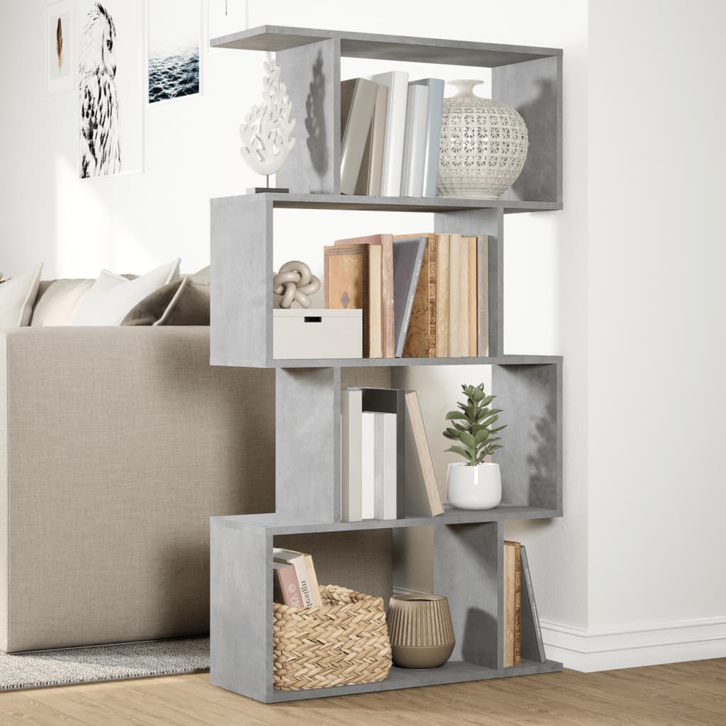 vidaXL Room Divider Bookcase 4-Tier Concrete Grey 70x24x129 cm Engineered Wood 4