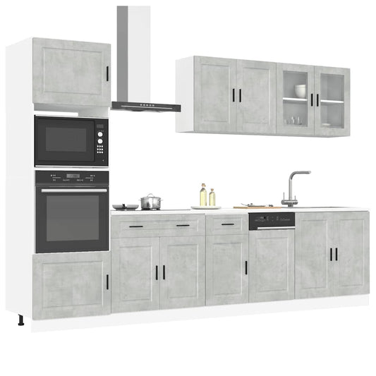 7 Piece Kitchen Cabinet Set "Porto" Engineered Wood Concrete grey