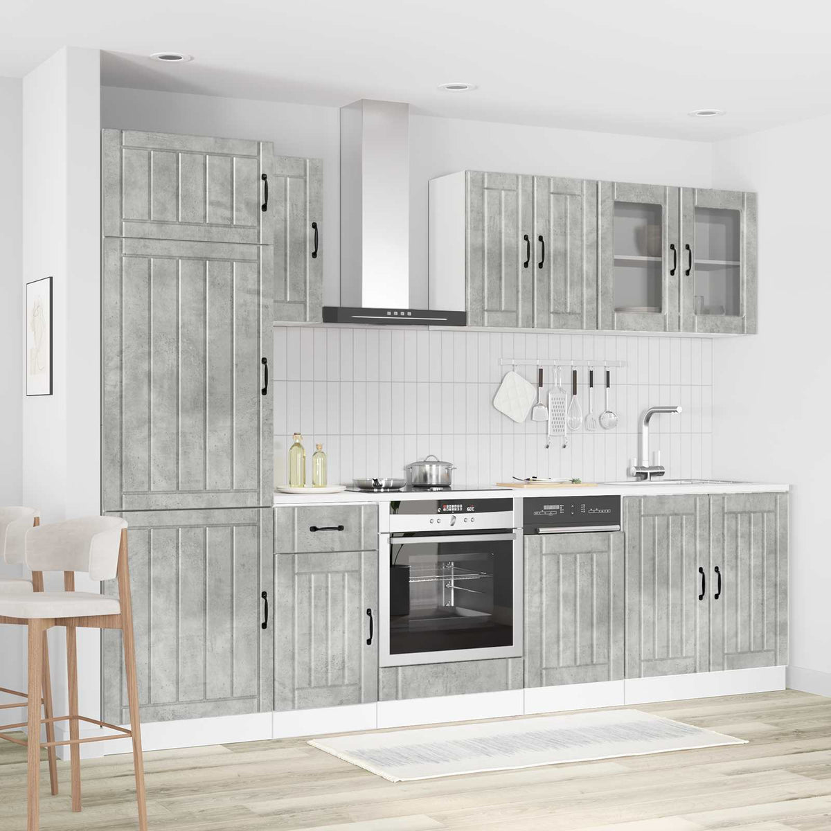 8 Piece Kitchen Cabinet Set "Lucca" Engineered Wood Concrete grey