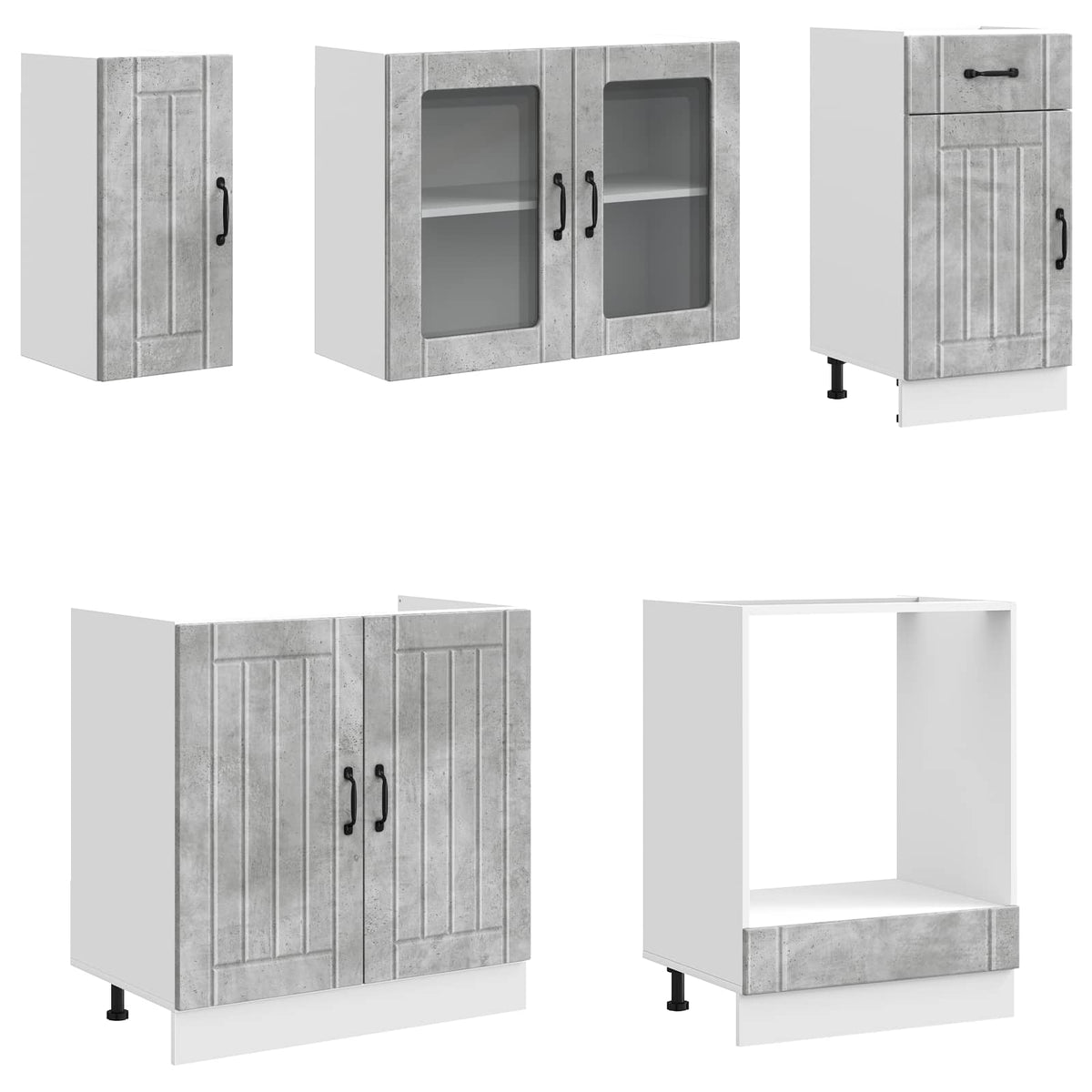 8 Piece Kitchen Cabinet Set "Lucca" Engineered Wood Concrete grey