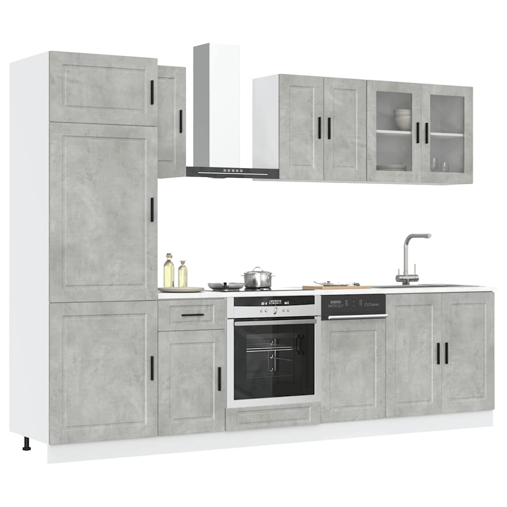 8 Piece Kitchen Cabinet Set "Porto" Engineered Wood Concrete grey