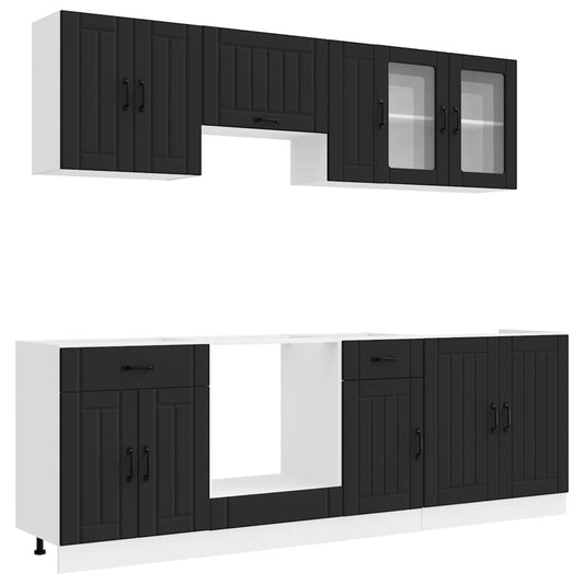 8 Piece Kitchen Cabinet Set "Kalmar" Engineered Wood Black