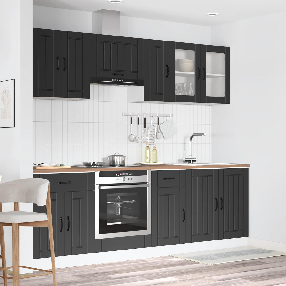 8 Piece Kitchen Cabinet Set "Kalmar" Engineered Wood Black